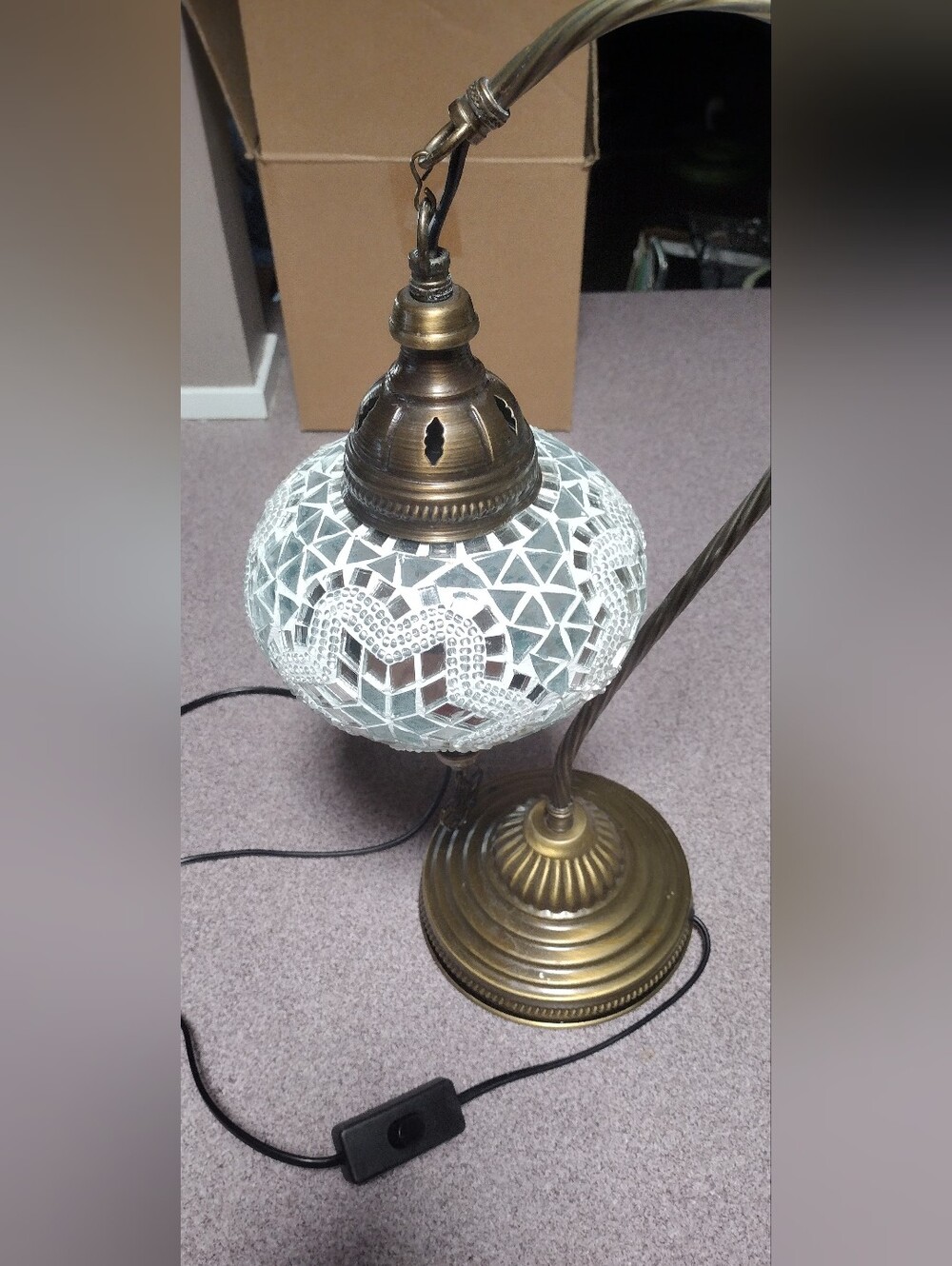 Turkish Mosaic Glass Table Lamp - White Mosaic Globe - Picture 8 of 8